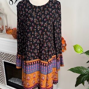 JODIFL Black Floral Long Sleeve Dress